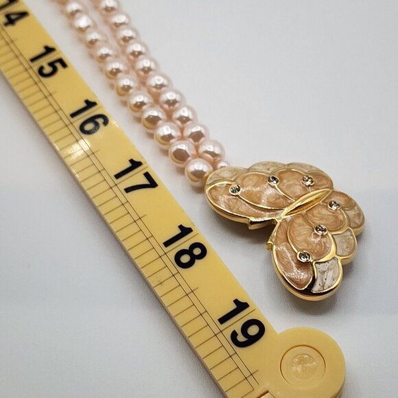 Vintage KJL For Avon Faux Pearl, Enamel Butterfly Necklace - Picture 11 of 12